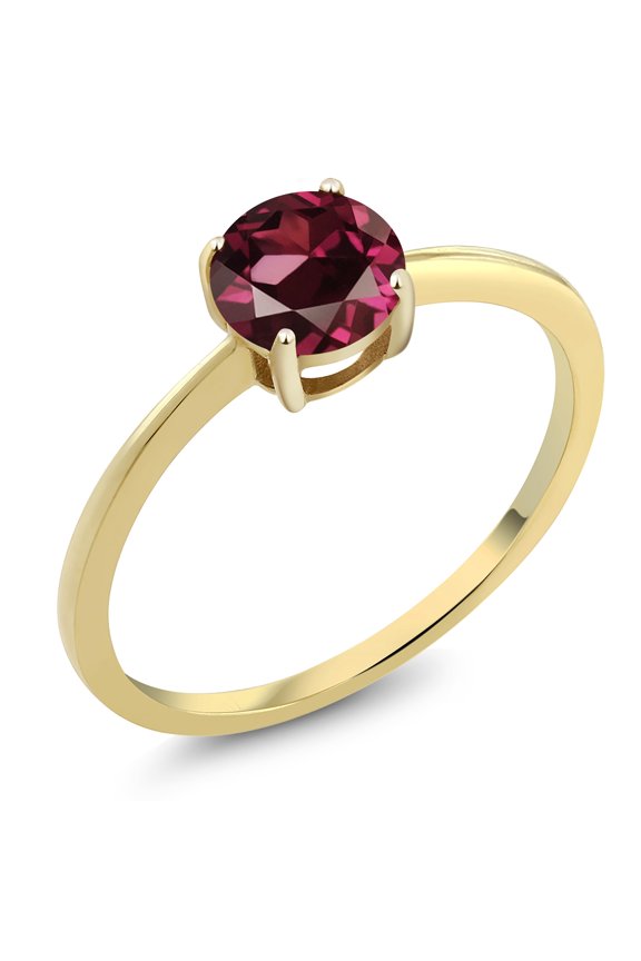 10K Yellow Gold Red Rhodolite Garnet Solitaire Engagement Ring for Women (1.00 Cttw, Round 6MM, Gemstone January Birthstone, Size 8.5)