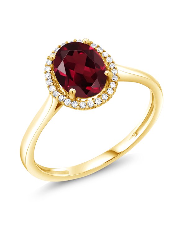 10K Yellow Gold Red Rhodolite Garnet and Diamond Engagement Ring for Women (1.35 Cttw, Oval 8X6MM, Size 8.5, Gemstone Birthstone)
