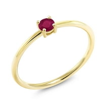 Gem Stone King 10K Yellow Gold Red Ruby Solitaire Engagement Ring for Women (0.22 Cttw, Round 3.5MM, Gemstone July Birthstone, Size 8)