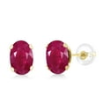 thumbnail image 1 of Gem Stone King 10K Yellow Gold Red Ruby Stud Earrings for Women Men (1.20 Cttw, Gemstone July Birthstone, Oval 6X4MM), 1 of 6