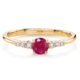 thumbnail image 1 of Gem Stone King 10K Yellow Gold Red Ruby and White Lab Grown Diamond Engagement Ring for Women (0.44 Cttw, Round 4MM, Gemstone July Birthstone, Available in Size 5, 6, 7, 8, 9), 1 of 5