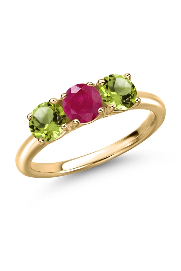 10K Yellow Gold Red Ruby and Green Peridot Engagement Ring for Women | 1.65 Cttw | Round 5MM | Gemstone July Birthstone | Size 5