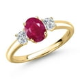 thumbnail image 1 of Gem Stone King 10K Yellow Gold Red Ruby and Lab Grown Diamond Engagement Ring for Women | 1.34 Cttw | Oval 7X5MM | Gemstone July Birthstone | Size 8, 1 of 6