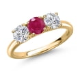 thumbnail image 1 of Gem Stone King 10K Yellow Gold Red Ruby and Lab Grown Diamond Engagement Ring for Women | 1.55 Cttw | Round 5MM | Gemstone July Birthstone | Size 7, 1 of 6
