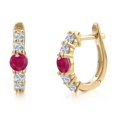 thumbnail image 1 of Gem Stone King 10K Yellow Gold Red Ruby and Lab Grown Diamond Hoop Earrings for Women | 1.22 Cttw | Gemstone July Birthstone | Round 4MM, 1 of 7