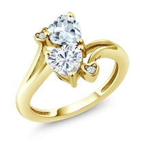 Gem Stone King 10K Yellow Gold Ring Heart Shape Sky Blue Aquamarine and Moissanite (1.56 Cttw, Size 5)