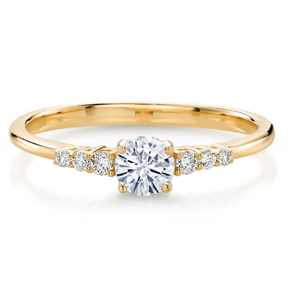 Gem Stone King 10K Yellow Gold Lab Grown Diamond Set with Ring Round Moissanite (0.32 Cttw, Size 8)
