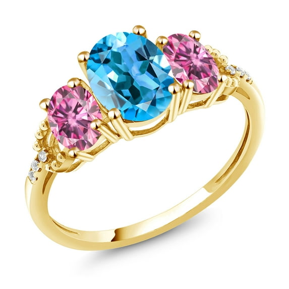 Gem Stone King 10K Yellow Gold Ring Oval Topaz Pink Moissanite (2.46 Cttw)