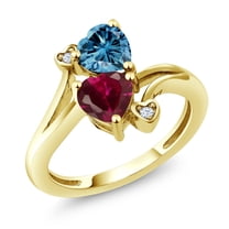 Gem Stone King 10K Yellow Gold Fashion Right-Hand Ring Heart Shape Persian Blue Moissanite and Created Ruby Red (1.79 Cttw, Size 7)