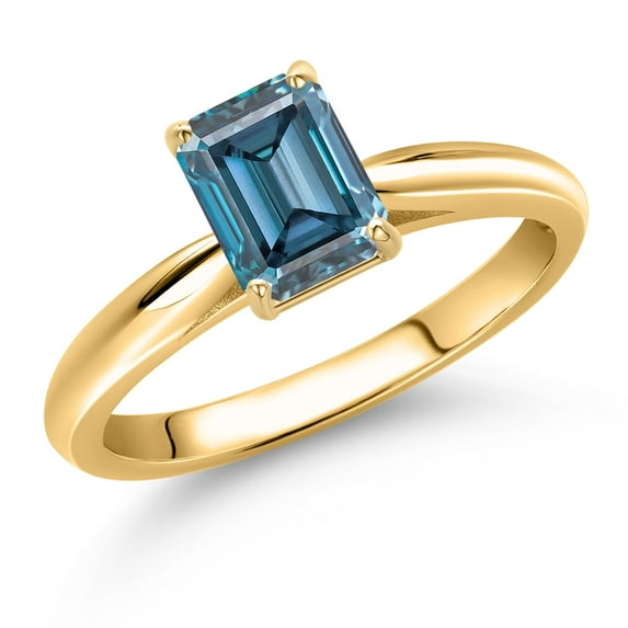 Gem Stone King 10K Yellow Gold Persian Blue Moissanite Engagement Ring for Women | 1.00 Cttw | Octagon 7X5MM | Gemstone Birthstone | Size 7