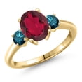 thumbnail image 1 of Gem Stone King 10K Yellow Gold Ruby Red Mystic Quartz and Blue Diamond Engagement Ring for Women | 2.34 Cttw | Oval 9X7MM | Gemstone Birthstone | Size 6, 1 of 6