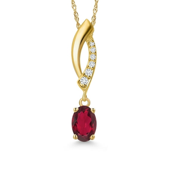 Gem Stone King 10K Yellow Gold Ruby Red Mystic Topaz and Lab Grown Diamond Pendant Necklace for Women | 0.53 Cttw | Gemstone November Birthstone | Oval 6X4MM | With 18 inch Chain