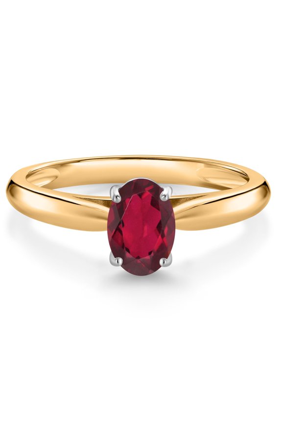 10K Yellow Gold Ruby Red Mystic Topaz Solitaire Engagement Ring for Women (0.80 Cttw, Oval 7X5MM, Gemstone Birthstone, Size 9)
