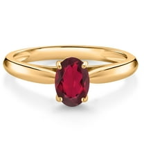 Gem Stone King 10K Yellow Gold Ruby Red Mystic Topaz Solitaire Engagement Ring for Women (0.80 Cttw, Oval 7X5MM, Gemstone Birthstone, Size 7)