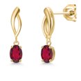 thumbnail image 1 of Gem Stone King 10K Yellow Gold Ruby Red Mystic Topaz Stud Dangle Earrings for Women | 1.00 Cttw | Gemstone November Birthstone | Oval 6X4MM, 1 of 6