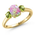 thumbnail image 1 of Gem Stone King 10K Yellow Gold Simulated Pink Opal and Green Peridot Engagement Ring for Women | 1.65 Cttw | Oval Cabochon 8X6MM | Gemstone October Birthstone | Size 7, 1 of 6