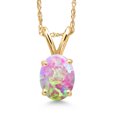 thumbnail image 1 of Gem Stone King 10K Yellow Gold Simulated Pink Opal Pendant Necklace for Women | 0.63 Cttw | Gemstone October Birthstone | Oval Cabochon 7X5MM | With 18 inch Chain, 1 of 6