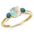 thumbnail image 1 of Gem Stone King 10K Yellow Gold Simulated White Opal and Blue Diamond 3-Stone Ring for Women | 0.50 Cttw | Round Cabochon 6MM | Gemstone October Birthstone | Size 6, 1 of 6