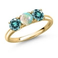 thumbnail image 1 of Gem Stone King 10K Yellow Gold Simulated White Opal and Blue Moissanite Engagement Ring for Women | 1.50 Cttw | Round Cabochon 5MM | Gemstone October Birthstone | Size 8, 1 of 6