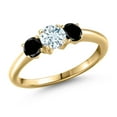 thumbnail image 1 of Gem Stone King 10K Yellow Gold Sky Blue Aquamarine and Black Diamond Engagement Ring for Women | 1.04 Cttw | Round 5MM | Gemstone March Birthstone | Size 8, 1 of 6