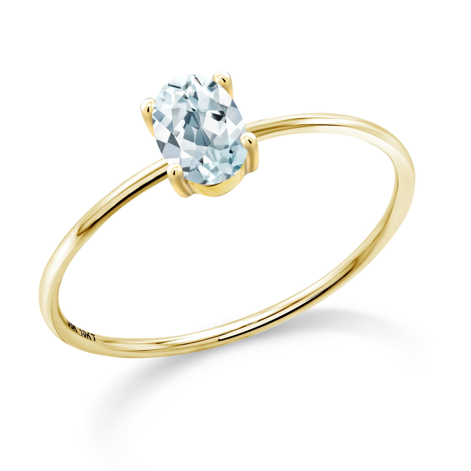 Gem Stone King 10K Yellow Gold Sky Blue Aquamarine Engagement Ring for Women (0.50 Cttw, Oval 6X4MM, Gemstone Birthstone)