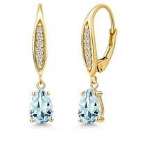Gem Stone King 10K Yellow Gold Sky Blue Aquamarine and Lab Grown Diamond Earrings for Women | 1.39 Cttw | Gemstone March Birthstone | Pear Shape 7X5MM