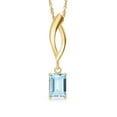 thumbnail image 1 of Gem Stone King 10K Yellow Gold Sky Blue Aquamarine Pendant Necklace for Women | 0.50 Cttw | Gemstone March Birthstone | Emerald Cut 6X4MM | With 18 inch Chain, 1 of 6