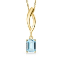 Gem Stone King 10K Yellow Gold Sky Blue Aquamarine Pendant Necklace for Women | 0.50 Cttw | Gemstone March Birthstone | Emerald Cut 6X4MM | With 18 inch Chain