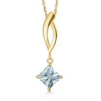 Gem Stone King 10K Yellow Gold Sky Blue Aquamarine Pendant Necklace for Women | 0.50 Cttw | Gemstone March Birthstone | Princess 5MM | With 18 inch Chain