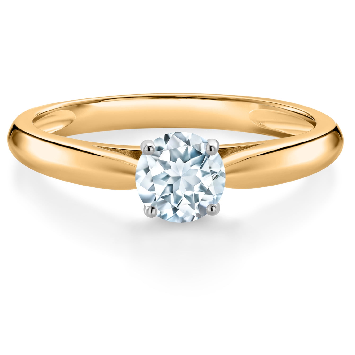 Gem Stone King 10K Yellow Gold Sky Blue Aquamarine Solitaire Engagement Ring for Women (0.50 Cttw, Round 5MM, Gemstone May Birthstone, Available in Size 5, 6, 7, 8, 9)