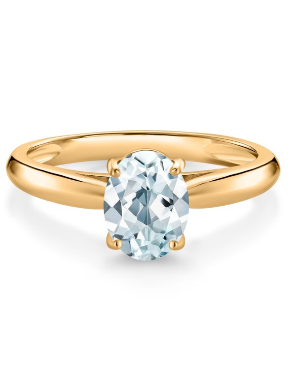 10K Yellow Gold Sky Blue Aquamarine Solitaire Engagement Ring for Women (1.20 Cttw, Oval 8X6MM, Gemstone March Birthstone, Available in Size 5, 6, 7, 8, 9)