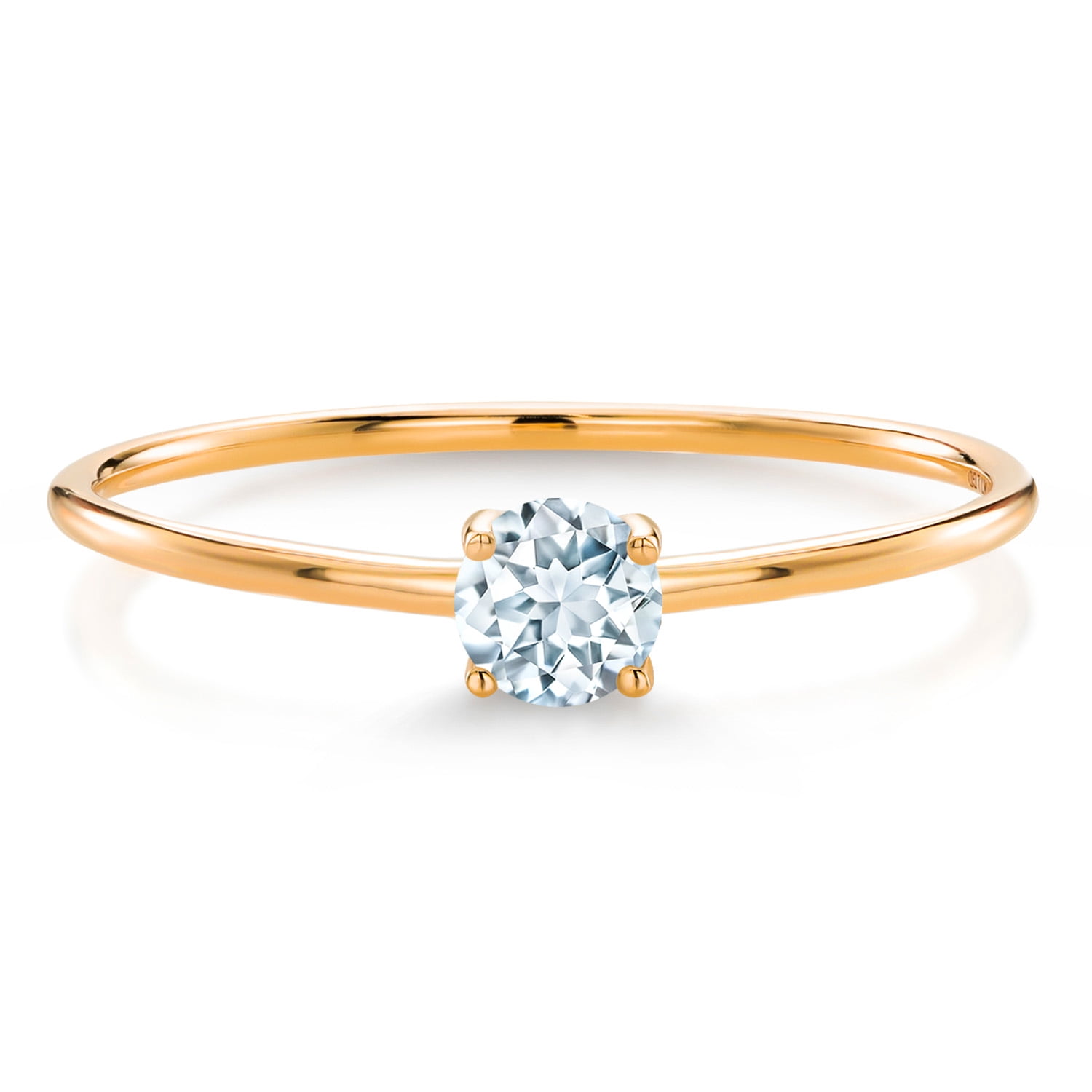 Gem Stone King 10K Yellow Gold Sky Blue Aquamarine Solitaire Engagement Ring for Women (0.17 Cttw, Round 3.5MM, Gemstone March Birthstone, Size 7)