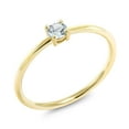 thumbnail image 1 of Gem Stone King 10K Yellow Gold Sky Blue Aquamarine Solitaire Engagement Ring for Women (0.17 Cttw, Round 3.5MM, Gemstone March Birthstone, Size 8), 1 of 6