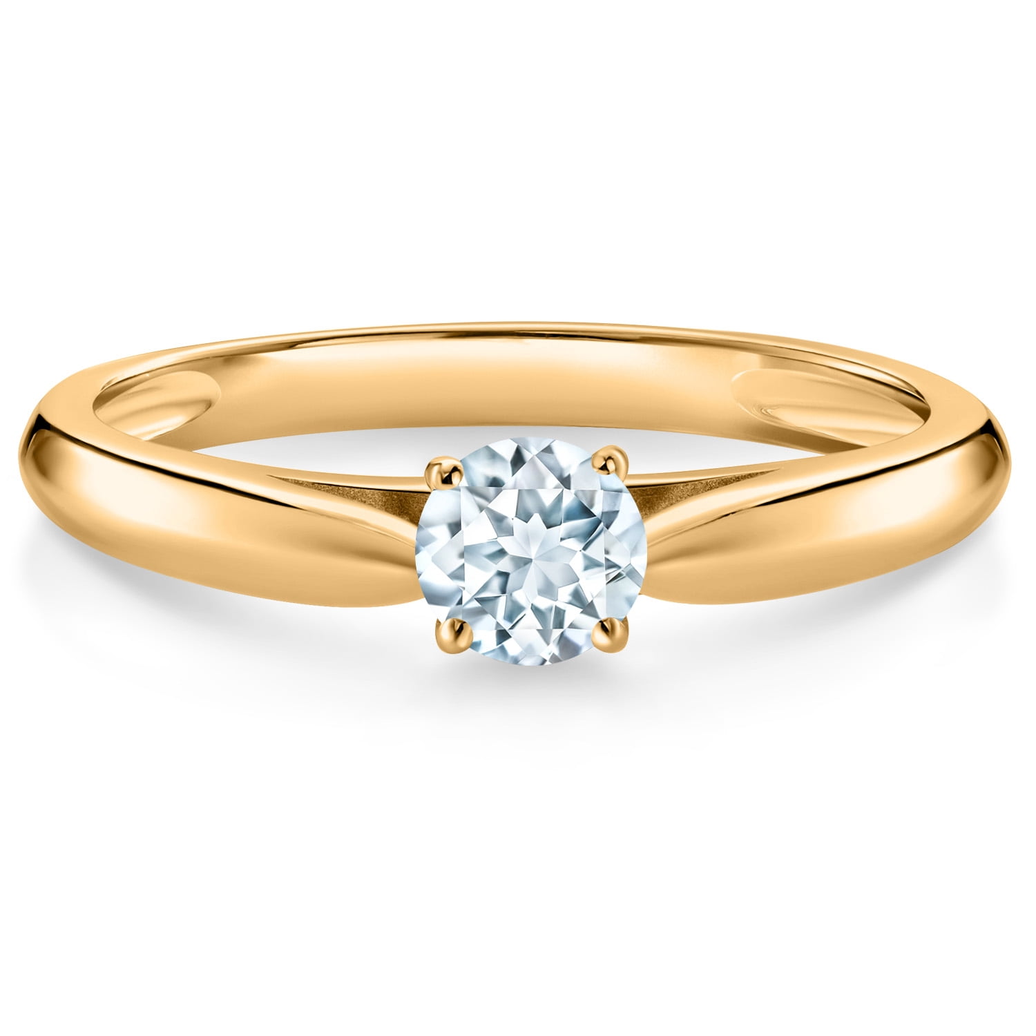 Gem Stone King 10K Yellow Gold Sky Blue Aquamarine Solitaire Engagement Ring for Women (0.25 Cttw, Gemstone March Birthstone, Round 4MM)