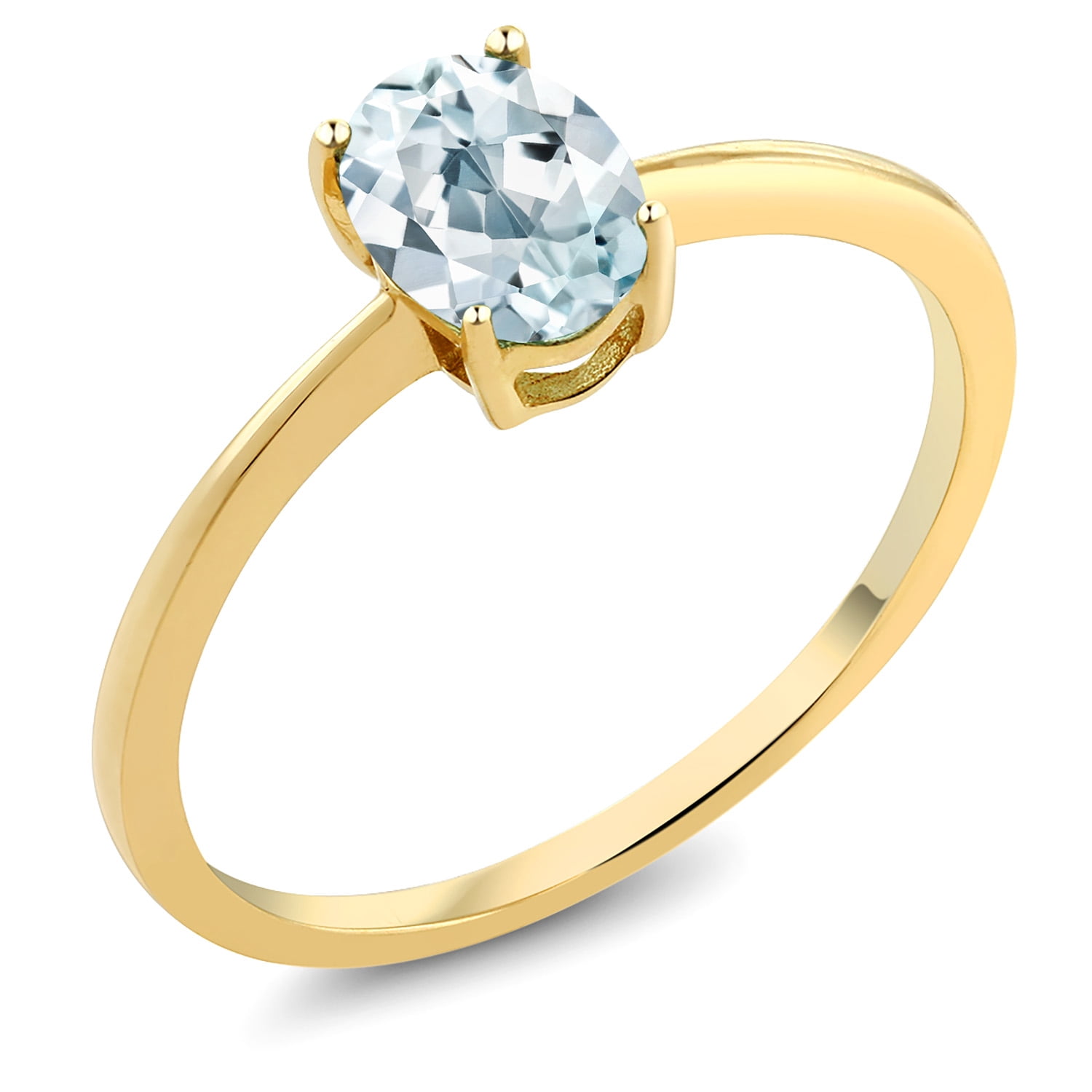 Gem Stone King 10K Yellow Gold Sky Blue Aquamarine Solitaire Engagement Ring for Women (0.72 Cttw, Oval 7X5MM, Gemstone March Birthstone, Size 9.5)