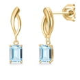 thumbnail image 1 of Gem Stone King 10K Yellow Gold Sky Blue Aquamarine Stud Dangle Earrings for Women | 1.00 Cttw | Gemstone March Birthstone | Emerald Cut 6X4MM, 1 of 6