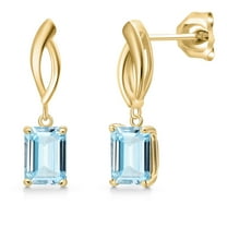 Gem Stone King 10K Yellow Gold Sky Blue Aquamarine Dangle Earrings for Women | 1.60 Cttw | Gemstone March Birthstone | Octagon 7X5MM
