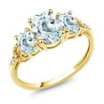 thumbnail image 1 of Gem Stone King 10K Yellow Gold Sky Blue Aquamarine and White Diamond 3-Stone Engagement Ring for Women | 2.24 Cttw | Three Stone Wedding Anniversary Promise Ring for Women (Size 5), 1 of 4