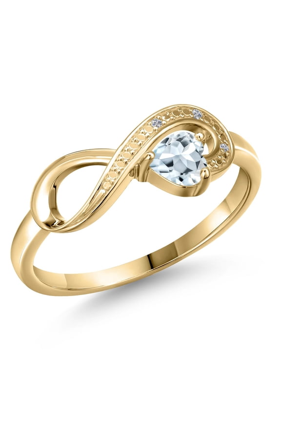 10K Yellow Gold Sky Blue Aquamarine and White Diamond Accent Infinity Ring for Women (0.25 Cttw, Heart Shape 4MM, Gemstone March Birthstone, Size 6)