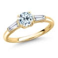 thumbnail image 1 of Gem Stone King 10K Yellow Gold Sky Blue Topaz and Lab Grown Diamond Engagement Ring for Women | 1.30 Cttw | Round 6MM | Gemstone November Birthstone | Size 5, 1 of 6