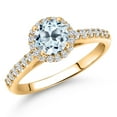 thumbnail image 1 of Gem Stone King 10K Yellow Gold Sky Blue Topaz and Lab Grown Diamond Engagement Ring for Women | 1.31 Cttw | Round 6MM | Gemstone November Birthstone | Size 8, 1 of 6