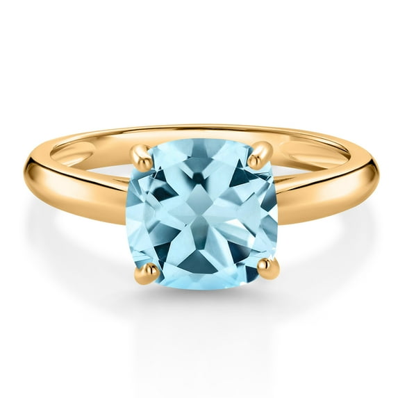 Gem Stone King 10K Yellow Gold Sky Blue Topaz Solitaire Engagement Ring for Women (2.80 Cttw, Cushion 8MM, Gemstone November Birthstone, Available in Size 5, 6, 7, 8, 9)