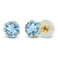 thumbnail image 1 of Gem Stone King 10K Yellow Gold Sky Blue Topaz Stud Earrings for Women Men (1.20 Cttw, Gemstone Birthstone, Round 5MM), 1 of 3