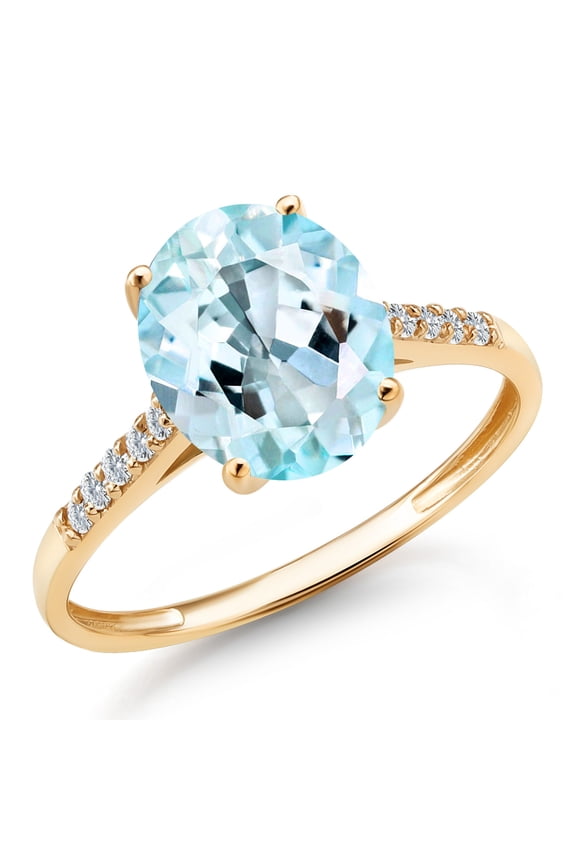10K Yellow Gold Sky Blue Topaz and White Diamond Engagement Ring for Women | 3.12 Cttw | Oval 10X8MM | Gemstone November Birthstone | Size 8