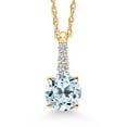 thumbnail image 1 of Gem Stone King 10K Yellow Gold Sky Blue Topaz and White Lab Grown Diamond Pendant Necklace for Women (0.75 Cttw, Round 5MM, Gemstone November Birthstone, with 18 inch Chain), 1 of 5