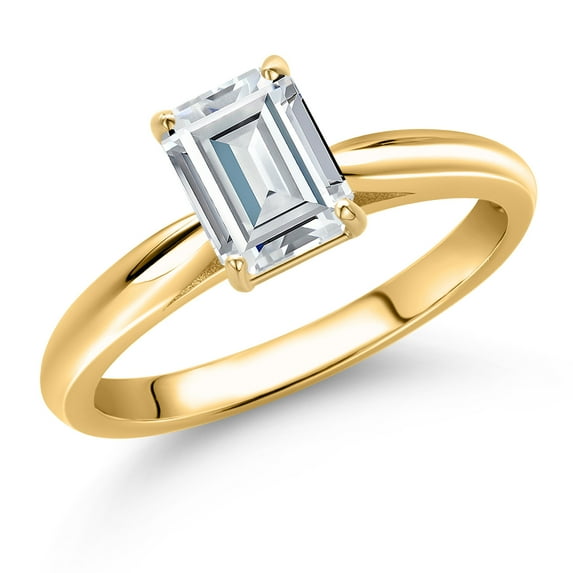 Gem Stone King 10K Yellow Gold White Moissanite Engagement Ring for Women | 1.00 Cttw | Emerald Cut 7X5MM | Gemstone Birthstone | Size 8