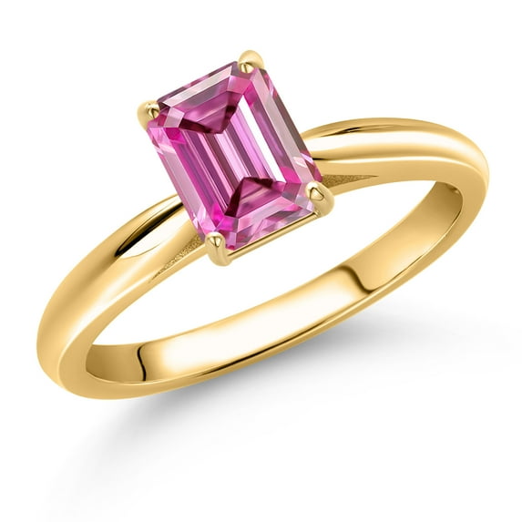 Gem Stone King 10K Yellow Gold Pink Moissanite Engagement Ring for Women | 1.00 Cttw | Octagon 7X5MM | Gemstone Birthstone | Size 6