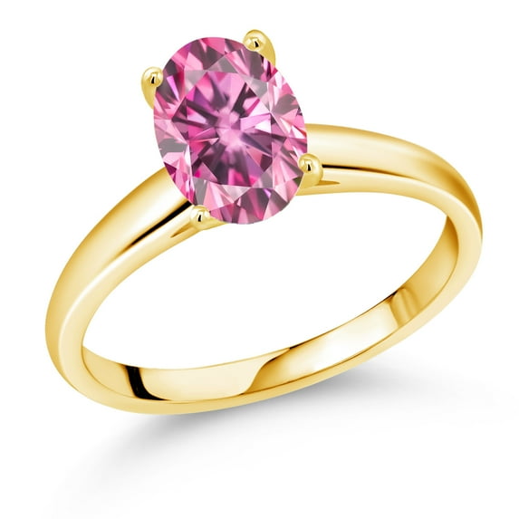 Gem Stone King 10K Yellow Gold Solitaire Ring Pink Oval Moissanite (2.00 Cttw)