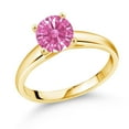 thumbnail image 1 of Gem Stone King 10K Yellow Gold Solitaire Ring Set with 7mm Round Pink Zirconia (Size 8), 1 of 4