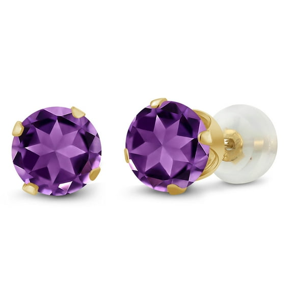 Gem Stone King 10K Yellow Gold Stud 1.40 Ctw Round 6mm Purple Amethyst Stud Earrings for Women Men